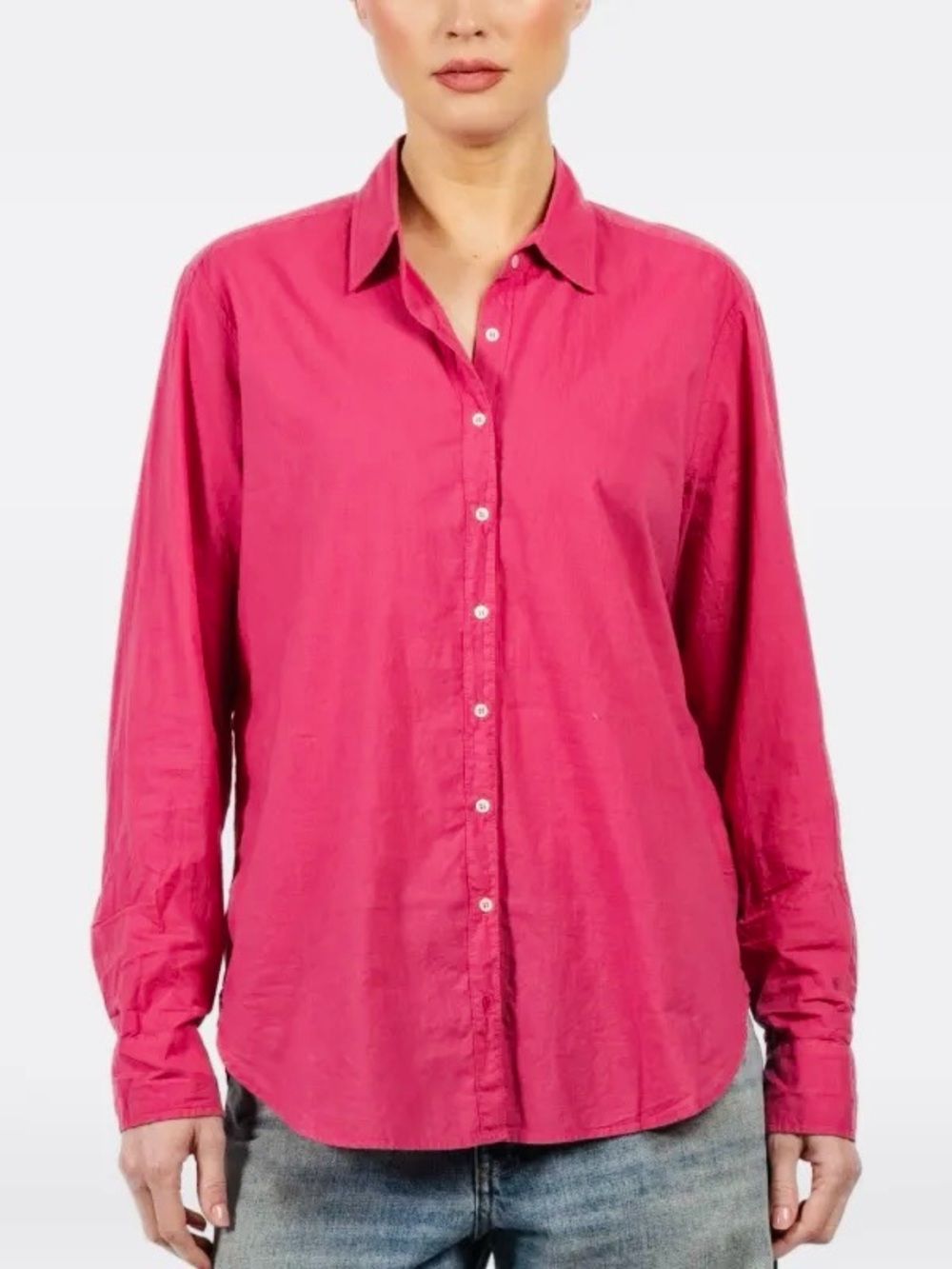 Xirena Beau Cotton Button Down Shirt In Berry Rose Size S